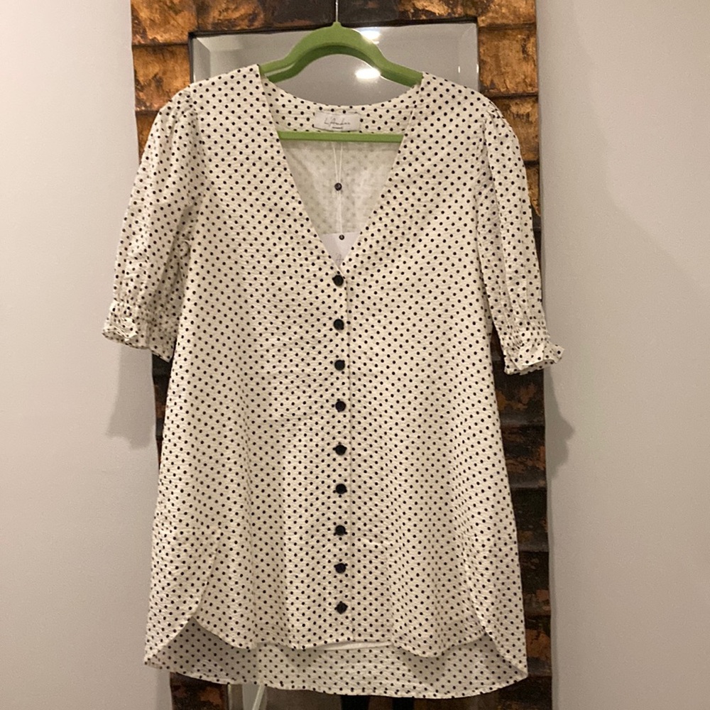 L’Academie polka dot short sleeve mini dress - size Small